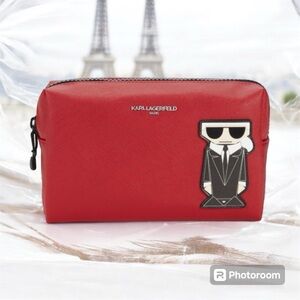 NWT Karl Lagerfeld Paris Women SAFFIANO Maybelle SLG Red Cosmetic Bag! 199$msrp